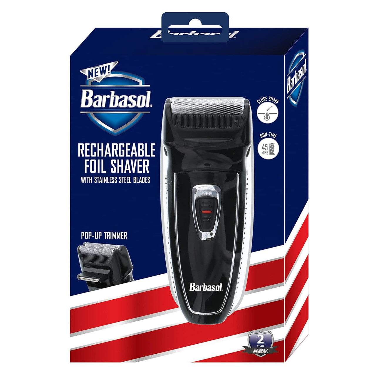 Barbasol Rechargeable Foil Shaver With Stainless Steel Blades, Pop Up Trimmer, 1 Ea
